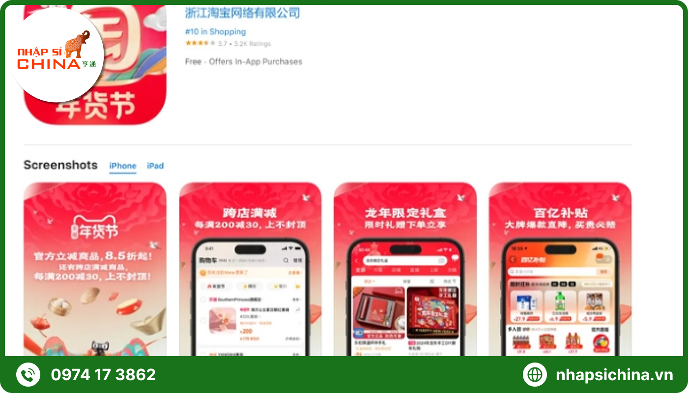 Tải ứng dụng Taobao để đặt hàng