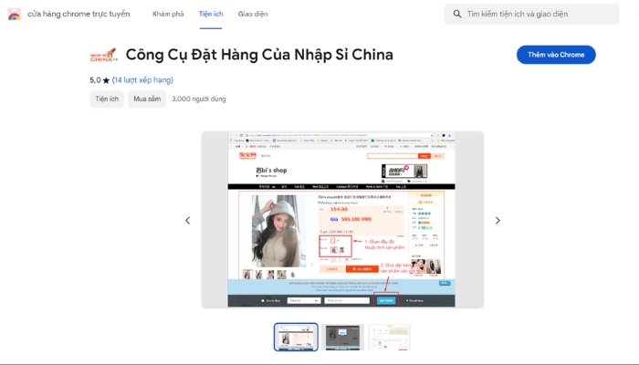 Tìm tiện ích “Công Cụ Đặt Hàng Của Nhập Sỉ China” và nhấn “Thêm vào Chrome”