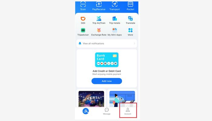 Kiểm tra hạn mức Alipay