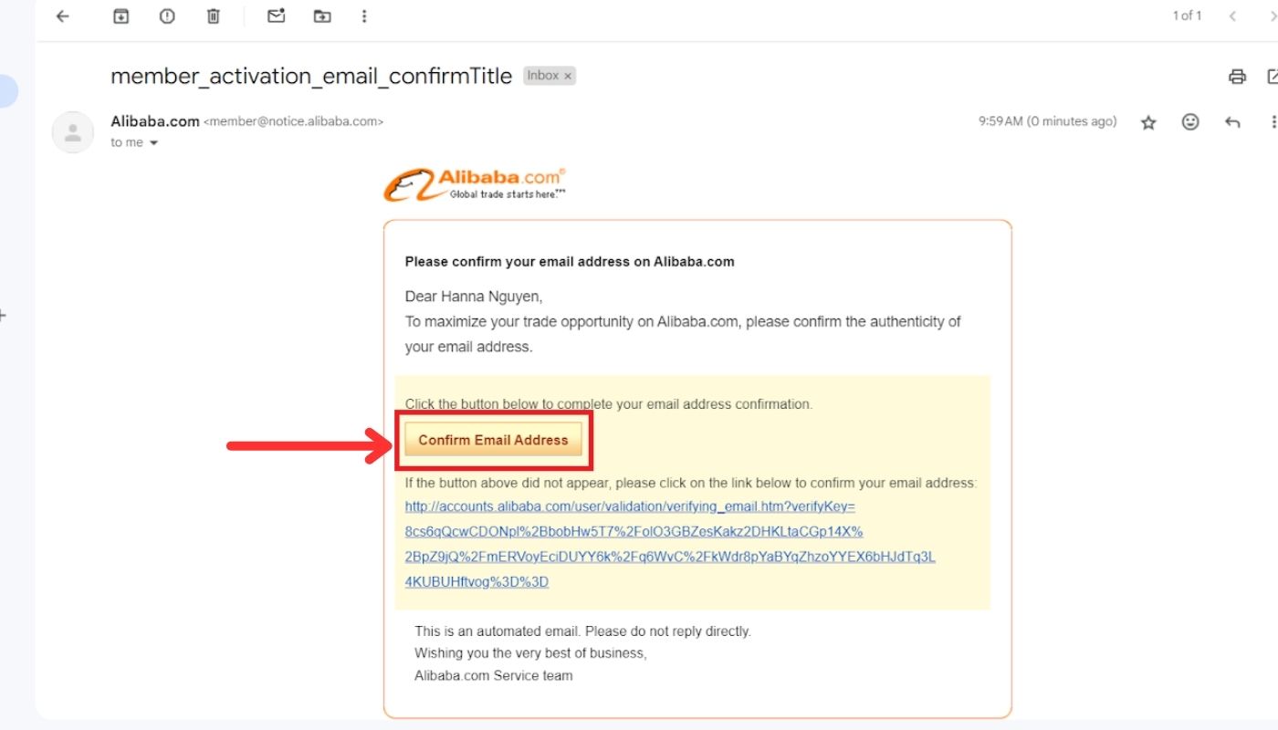 Nhấn chọn “Confirm Email Address” để xác minh thành công