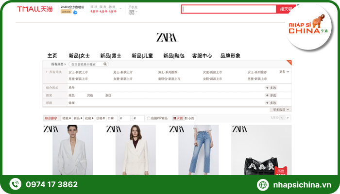 Order hàng Zara Trung Quốc trên sàn Tmall