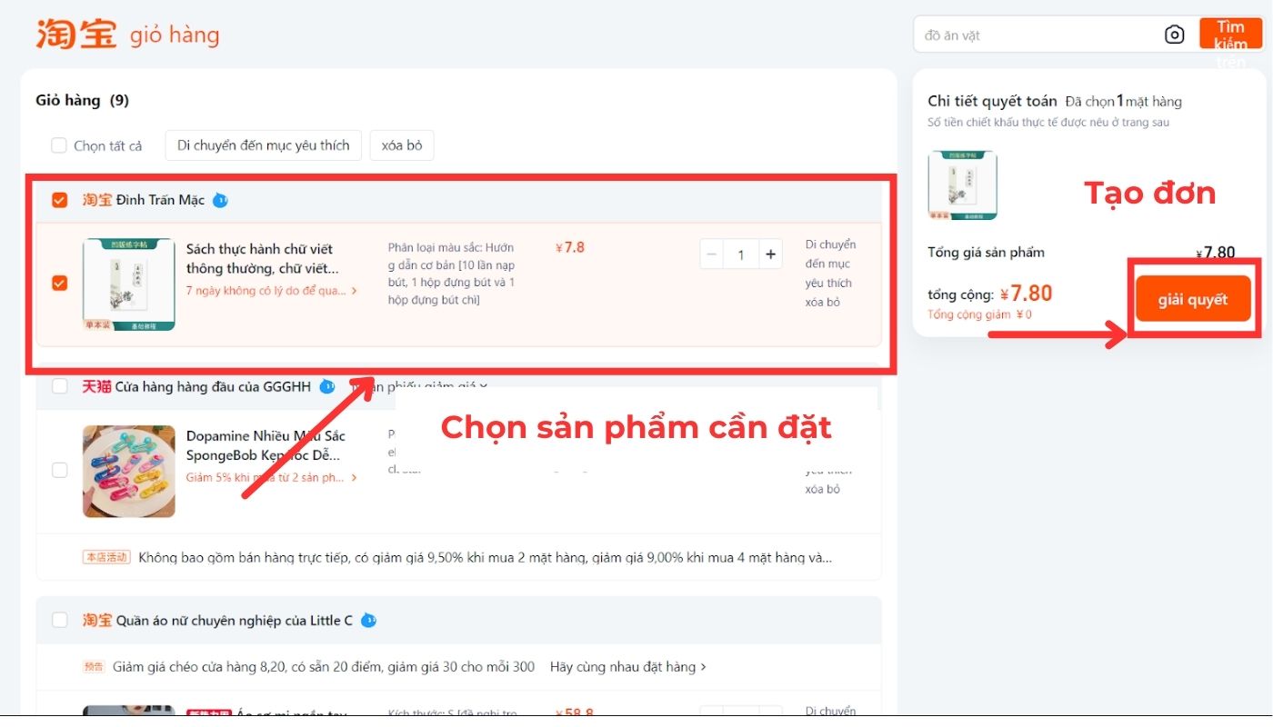 Chọn sản phẩm và tạo đơn hàng