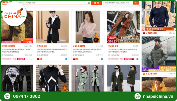 Các shop bán quần áo trên taobao mùa mua đông