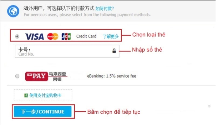 Thanh toán bằng thẻ MasterCard, Visa nhanh chóng