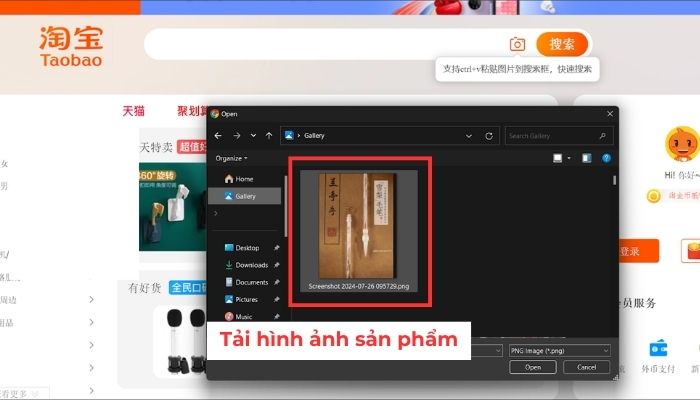 Tải hình ảnh lên máy để tìm trên Taobao