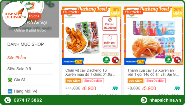 Nhập bánh ăn vặt Trung Quốc tại Shopee