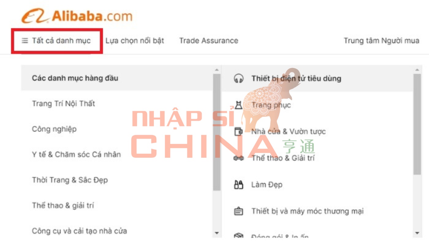 Chọn các danh mục Alibaba gợi ý để chọn nhà cung cấp